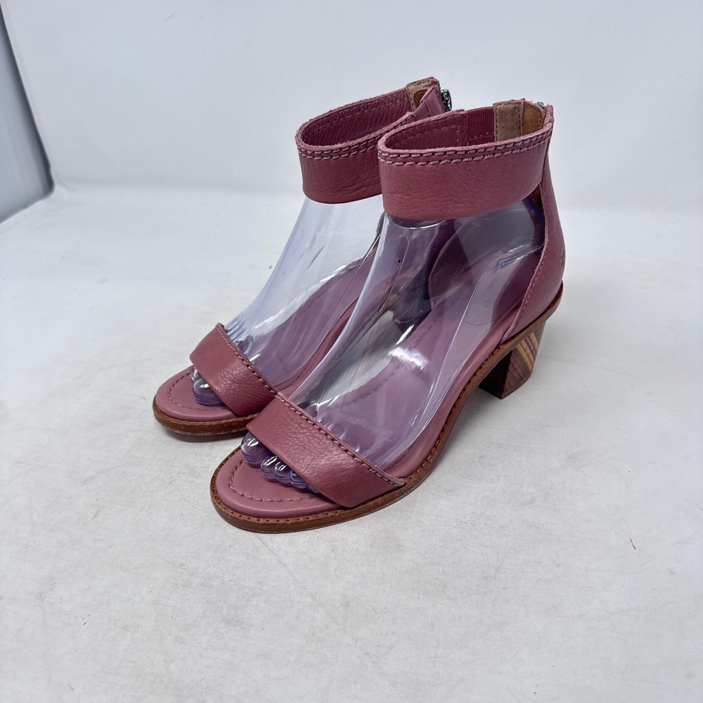 Frye Brielle Back Zip Sandal Rose 7 Leather Block Heel Boho Western Pink